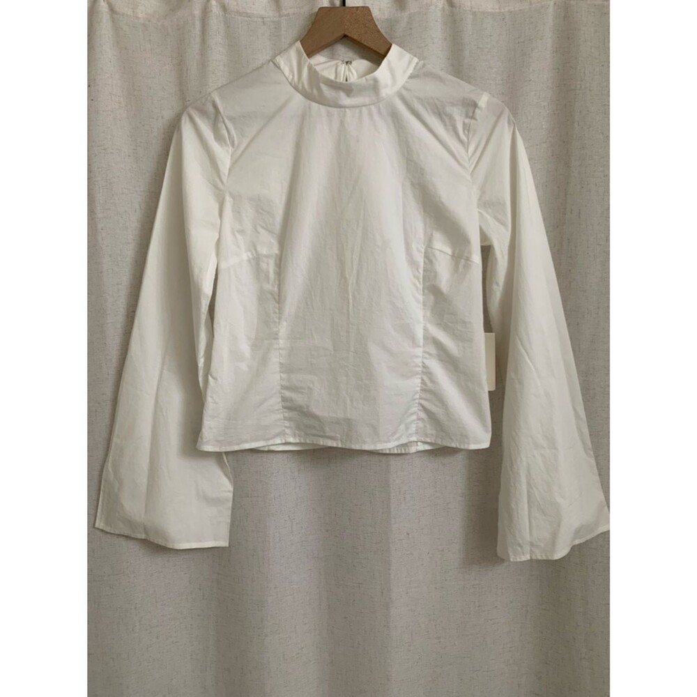Tularosa Revolve 100% Cotton Keep It Simple White Mock Neck Bell Sleeve Top